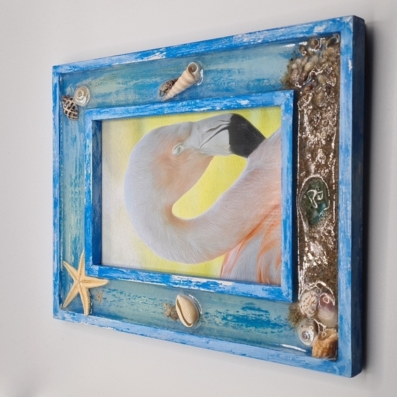 Flamingo Resting Seashell Ocean Beach Framed Art Print - Picture 8 of 12